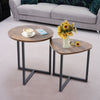 Set of 2 Pcs Modern Coffee Side End Tables Nest Wooden Tabletop Metal Legs Stand