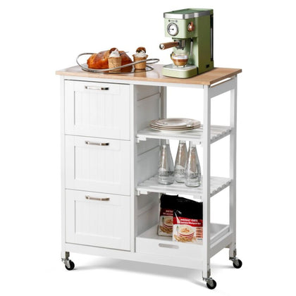 Rolling Kitchen Serving Cart Mobile Utility Trolley w/3 Drawers & Removable Tray