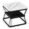 Square Nesting Coffee Table Metal Stacking Side Tables Set Marble-Look White