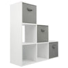 White 3 Tier 6 Cube Storage Bookcase Shelf Display Unit Grey Fabric Shelving Box