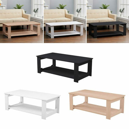 2 Tier Coffee Table Rectangle Wood Living Room Tea Tables w/ Storage Shelf Home