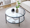 2 Tier Coffee Table Round Glass Living Room Centre Table With Black Metal Legs