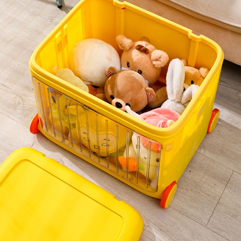 Toy box on wheels deals with lid