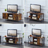 Brown Wooden TV Cabinet Metal Leg with Compartment Shelf Unit Industrial Style