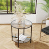 2 Tiers Round Coffee Table Side Table with Grey Glass Top Living Room Furniture