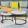 Set of 2 Modern Nesting Coffee Table Round Accent Cafe Table White Marble Effect