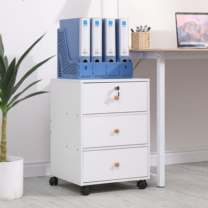 White Mobile 3 Drawers Filing Pedestal Cabinets File Chest Storage Wooden Office