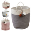 Woven Foldable Hamper Pompom Laundry Washing Dirty Clothes Storage Basket