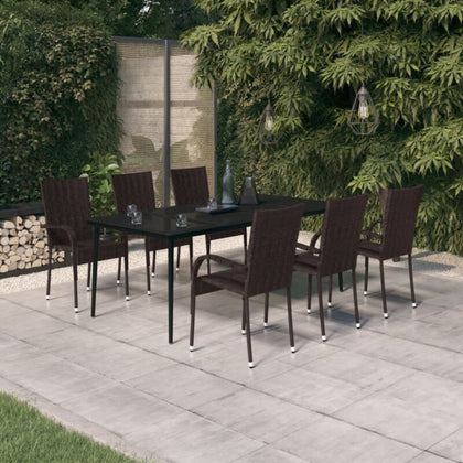 7 Piece Garden Dining Set Brown and Black F7W8