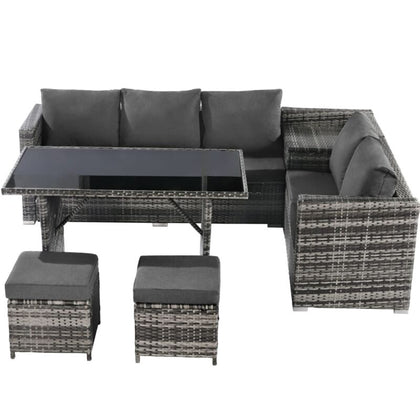 7 Seater Rattan Garden Patio Corner Sofa Set with Side Storage and Cushions QR