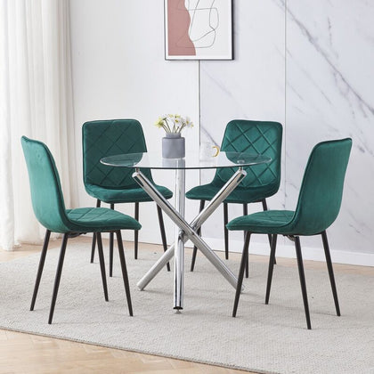 Modern 5Pcs Round Dining Table and Chairs Set 4 for Dining Room Space Saving