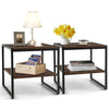 Set of 2 Coffee End Table Industrial 2-Tier Side Tables Square Accent Tables