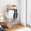 Hallway Bedroom Bamboo Clothes Rail 3 Tiers 2 Side Hooks Bags Coat Stand Hanger