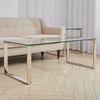 Clear Glass Coffee Table Modern Living Room Reception Table Chrome Leg Rectangle