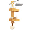 Bamboo Shower Caddy Hanging Bathroom Rack Shower Baskets 2 Shelves 2 Hooks