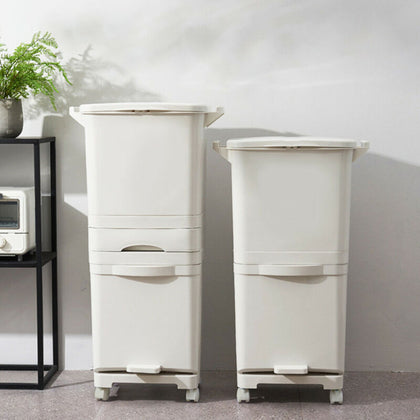 2/3 Tier Mobile Rubbish Bin 38L 42L Recycle Pedal Waste Trash Can Kitchen Garden