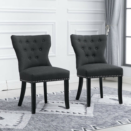 Set of 2 Wing Back Accent Dining Chair Fabric Wood Leg Dining Room Kitchen
