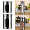 4Pc Stainless Steel Canister Set Tea Coffee Sugar Jars With Clear Window Storage