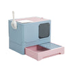 Foldable Double Door Cat Litter Box Pet Toilet Tray w/ Lid Drawer For Cat&Rabbit