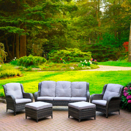 RATTAN GARDEN FURNITURE SET 5 PIECE CHAIRS SOFA TABLE OUTDOOR PATIO SET