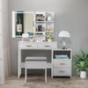Large Dressing Table Bedroom Vanity Table Stool Set with Cabinet Drawer Shelves