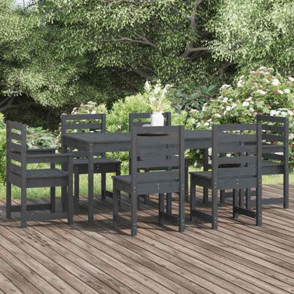 7 Piece Garden Dining Set Grey Solid Wood Pine I8G6