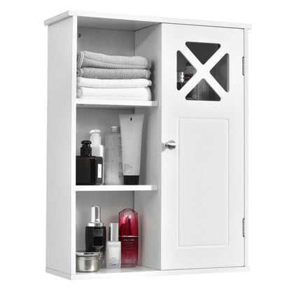 Wall-mounted Bathroom Cabinet 3 Tiers Medicine Storage Organizer with Door