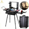 Studio Artist Train Rolling Makeup Case LED Light Mirror Adjustable Leg Lockable