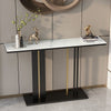 Rectangle Console Table Hall Marble Slate Accent Table with Large Pedestal Base