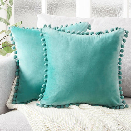 Soft Velvet Cushion Cover Pom Poms Home Decorative Sofa Car Throw Pillow Case