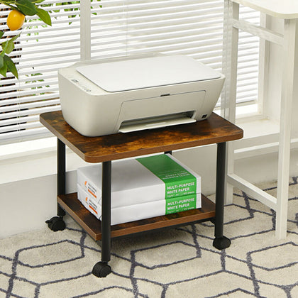 Mobile Under-Desk Printer Stand 2-Tier Printer Cart Industrial Style Office Home