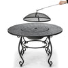 4 in 1 Outdoor Fire Pit Dining Table Round Wood Burning Fire Bowl W/ Mesh Cover