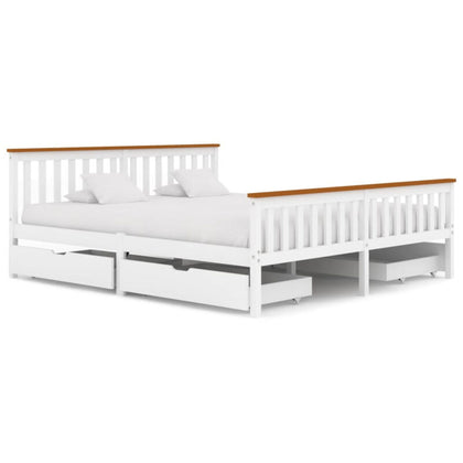 Bed Frame with 4 Drawers White Solid Pine Wood 180x200 6FT King Y0I7