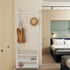 White Metal Clothes Hanging Rail Clothing Coat Stand with Shoe Rack Shelf Bench