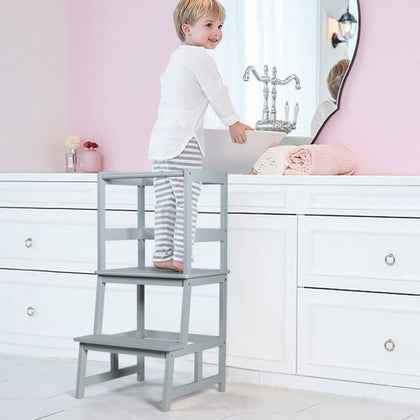 Kids Kitchen Step Stool 2-Step Toddler Standing Tower with 4-Side Safety Rail