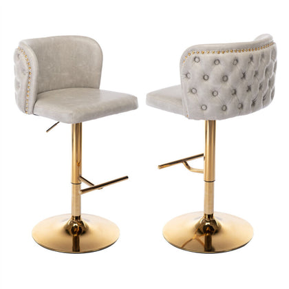 Modern Set of 2 Bar Stools 360° Swivel Swivel PU Leather Pub Bar Chairs Beige QF