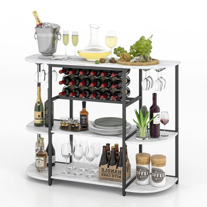 Wooden Kitchewn Wine Storage Rack Industrial Bar Buffet Table w/ Glass Holder