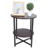 2-Tier Round Side End Table Metal Wood Coffee Tea Sofa Desk For Home Living Room