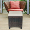 Set of 2 Outdoor Rattan Footstool Wicker Ottoman Chair Seat w/ Padded Cushions