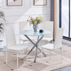 Round White Marble Tempered Glass Dining Table Silver Chromed Legs Dining Room