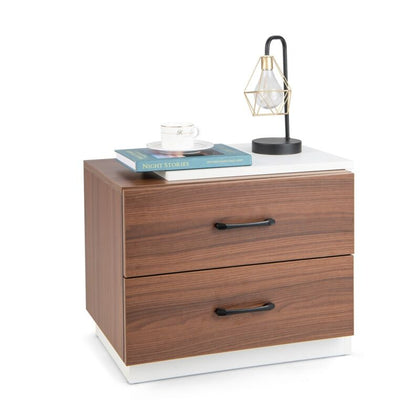 Walnut Nightstand w/ 2 Drawers Accent Bedside Table Modern Bedroom End Table