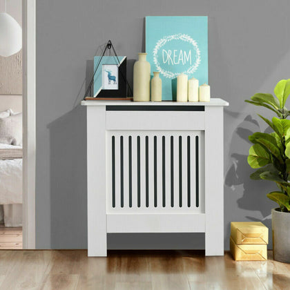 Small White Radiator Cover 78x19x92cm Wood Wall Cabinet Shelf Top Storage Home