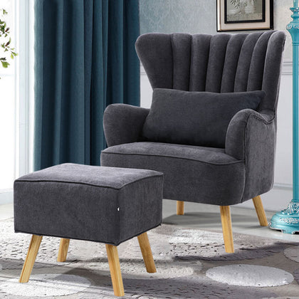 Large Wingback Occasional Accent Chair Armchair Tub Chair with Cushion/Footstool