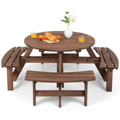 8-Person Outdoor Wooden Round Picnic Table Garden Circular Picnic Bear Table