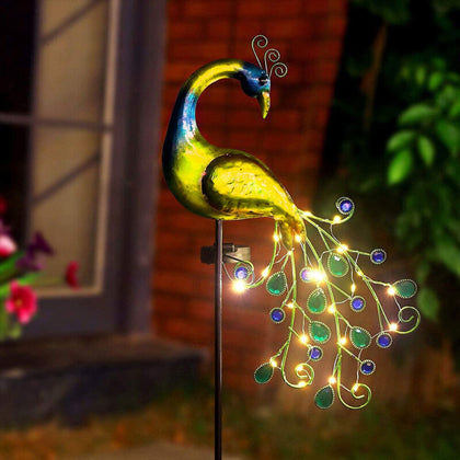 Solar Power Outdoor Garden Novelty LED Peacock Light Up Path Ornament Stake Lamp