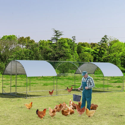 Large Chicken Coop Galvanized Rabbit Hutch Metal Walk-in Poultry Cage Pen Run