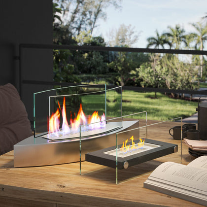 Bio Ethanol Burner Tabletop Black/Sliver Fireplace Glass Burner Fire Bioethanol