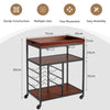 Industrial Bar Serving Cart Rolling Kitchen Island Cart w/Wine Rack Glass Holder
