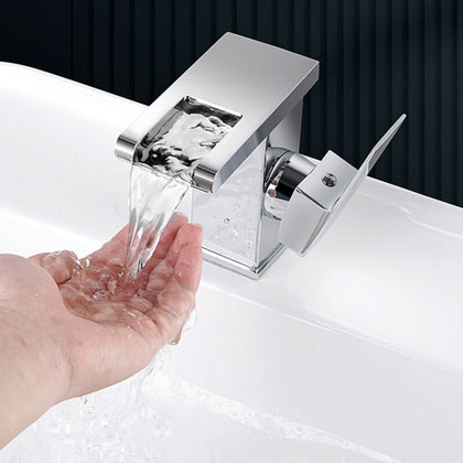 LED RGB Bathroom Sink Mixer Tap Waterfall Basin Faucet Brass Temperature Sense