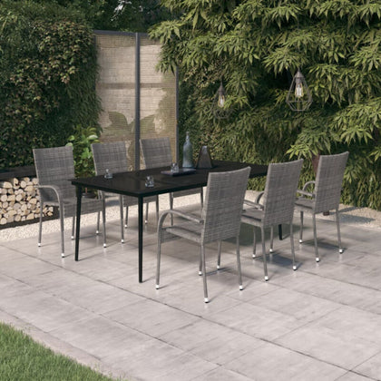 7 Piece Garden Dining Set Grey and Black Q1V8
